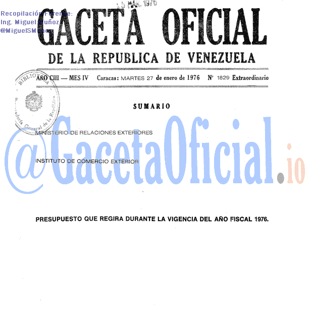 Gaceta Oficial 1829 del 27 Enero 1976