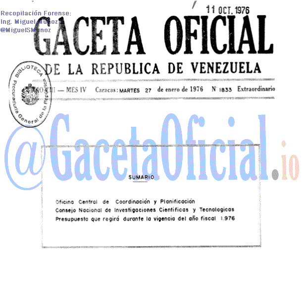 Gaceta Oficial 1833 del 27 Enero 1976