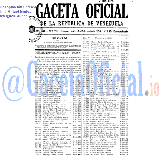 Gaceta Oficial 1878 del 2 Junio 1976