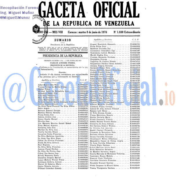 Gaceta Oficial 1880 del 8 Junio 1976