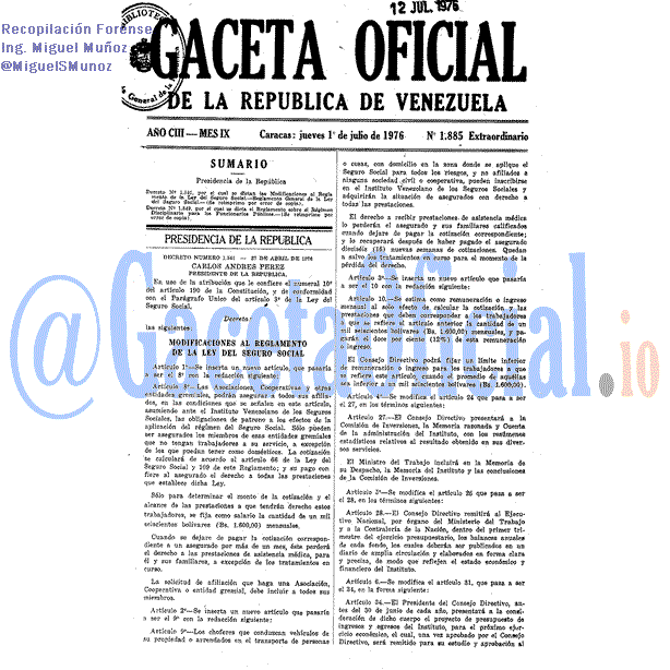 Gaceta Oficial 1885 del 1 Julio 1976