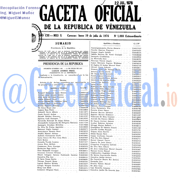 Gaceta Oficial 1888 del 19 Julio 1976