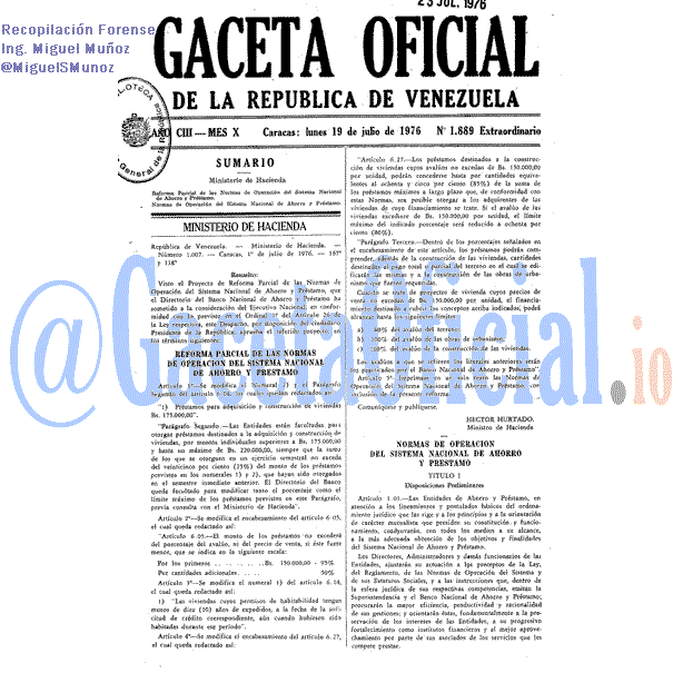 Gaceta Oficial 1889 del 19 Julio 1976