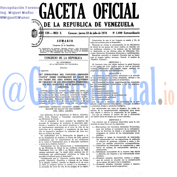 Gaceta Oficial 1890 del 22 Julio 1976