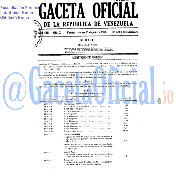Gaceta Oficial 1891 del 23 Julio 1976