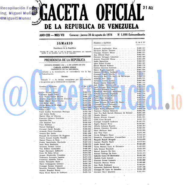 Gaceta Oficial 1898 del 26 Agosto 1976