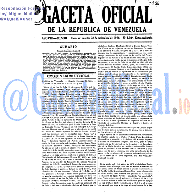 Gaceta Oficial 1904 del 28 Septiembre 1976