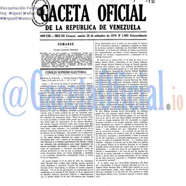 Gaceta Oficial 1905 del 28 Septiembre 1976