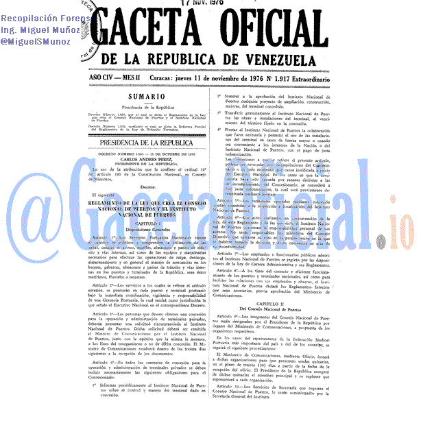 Gaceta Oficial 1917 del 11 Noviembre 1976