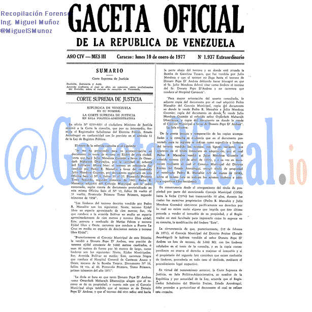 Gaceta Oficial 1937 del 10 Enero 1977
