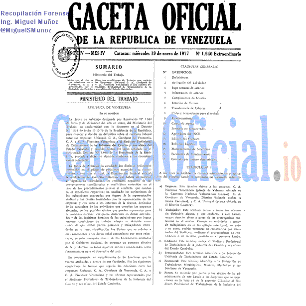 Gaceta Oficial 1940 del 19 Enero 1977