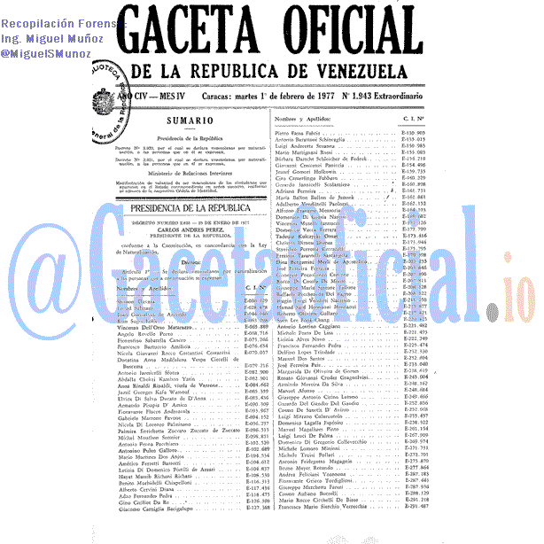 Gaceta Oficial 1943 del 1 Febrero 1977