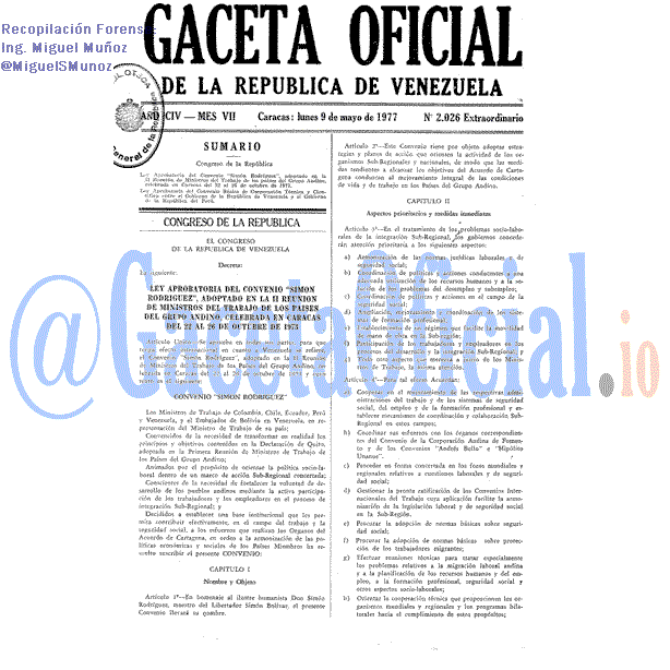 Gaceta Oficial 2026 del 9 Mayo 1977