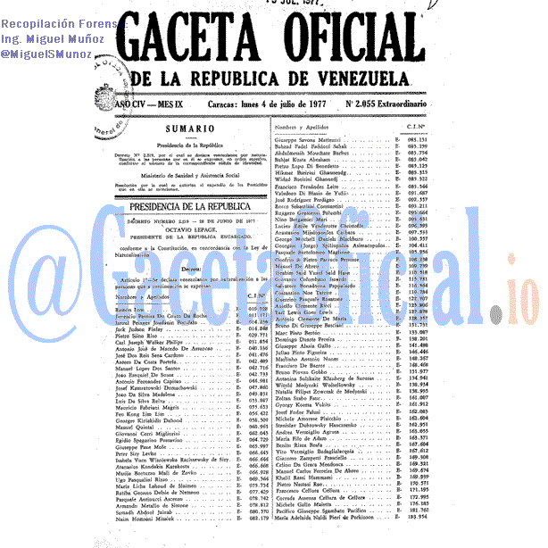 Gaceta Oficial 2055 del 4 Julio 1977