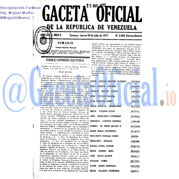 Gaceta Oficial 2066 del 28 Julio 1977