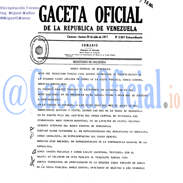 Gaceta Oficial 2067 del 29 Julio 1977