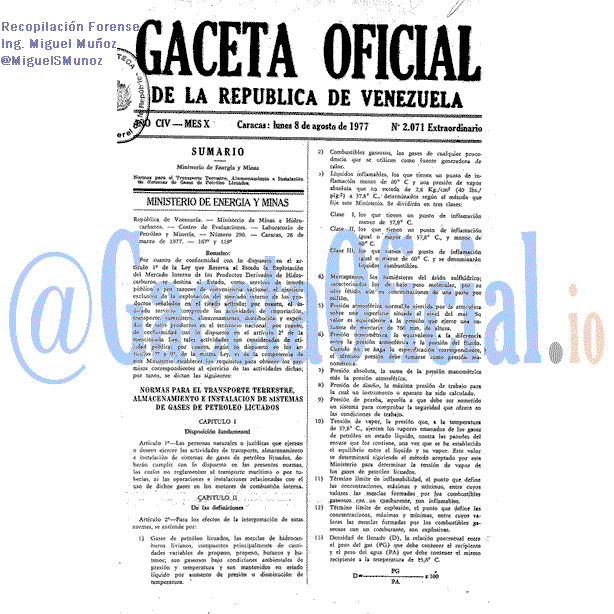 Gaceta Oficial 2071 del 8 Agosto 1977
