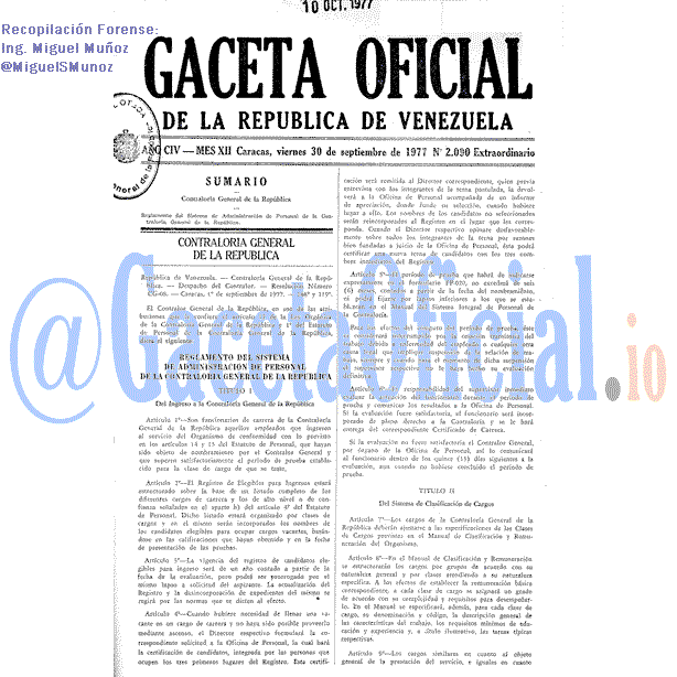 Gaceta Oficial 2090 del 30 Octubre 1977