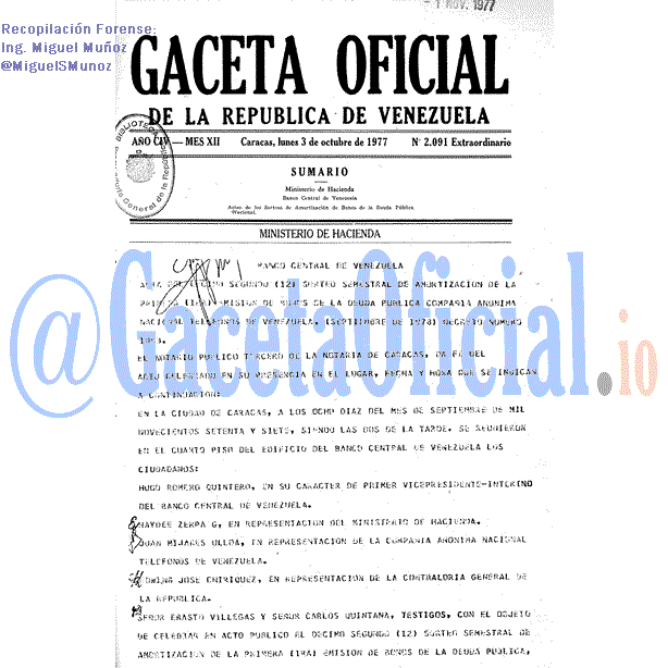 Gaceta Oficial 2091 del 3 Octubre 1977