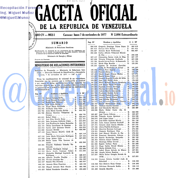 Gaceta Oficial 2096 del 7 Noviembre 1977