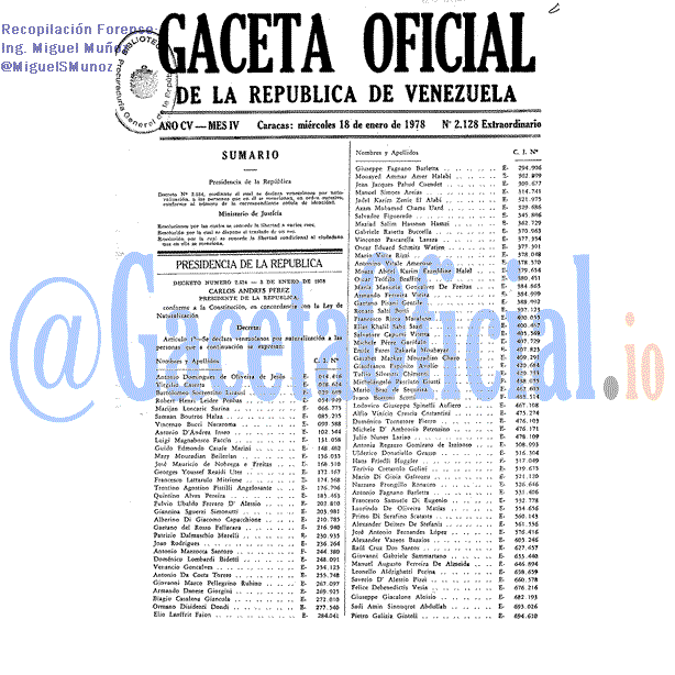 Gaceta Oficial 2128 del 18 Enero 1978