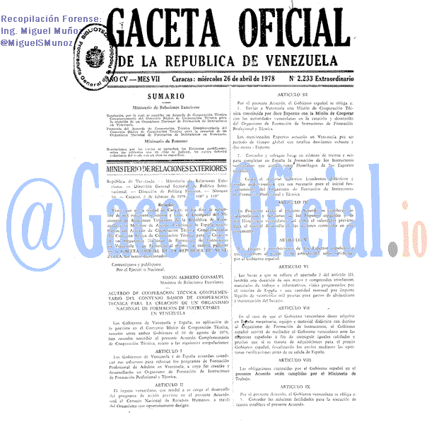 Gaceta Oficial 2233 del 26 Abril 1978