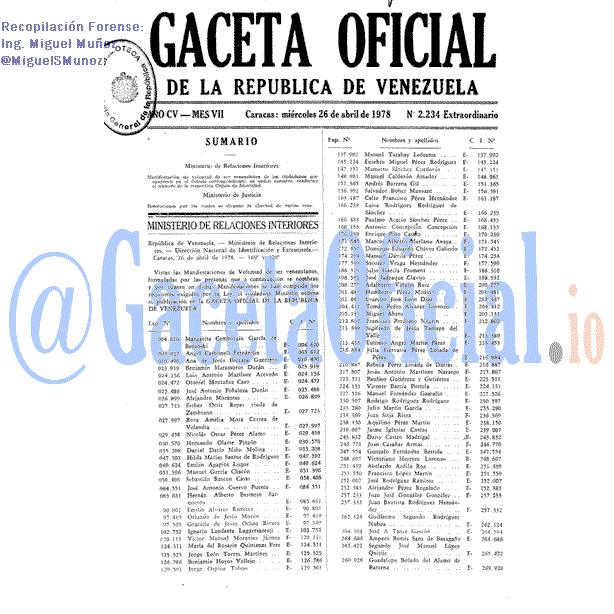Gaceta Oficial 2234 del 26 Abril 1978