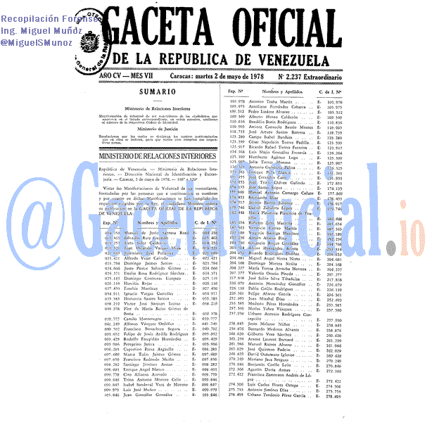 Gaceta Oficial 2237 del 2 Mayo 1978