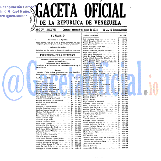 Gaceta Oficial 2245 del 9 Mayo 1978