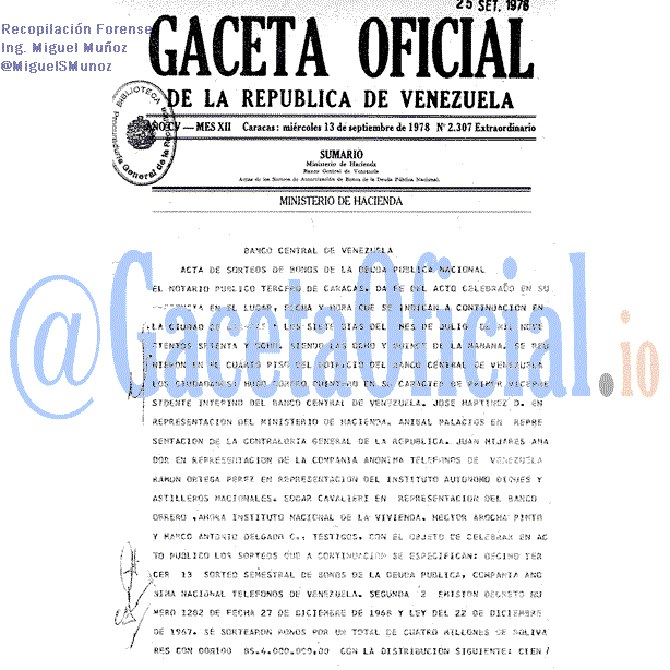 Gaceta Oficial 2307 del 13 Septiembre 1978