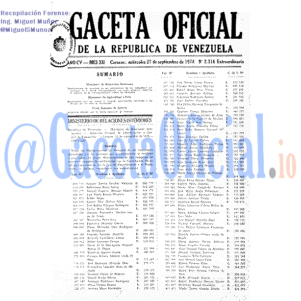 Gaceta Oficial 2316 del 27 Septiembre 1978