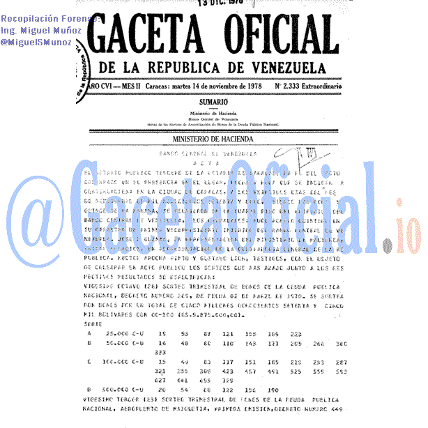 Gaceta Oficial 2333 del 14 Noviembre 1978