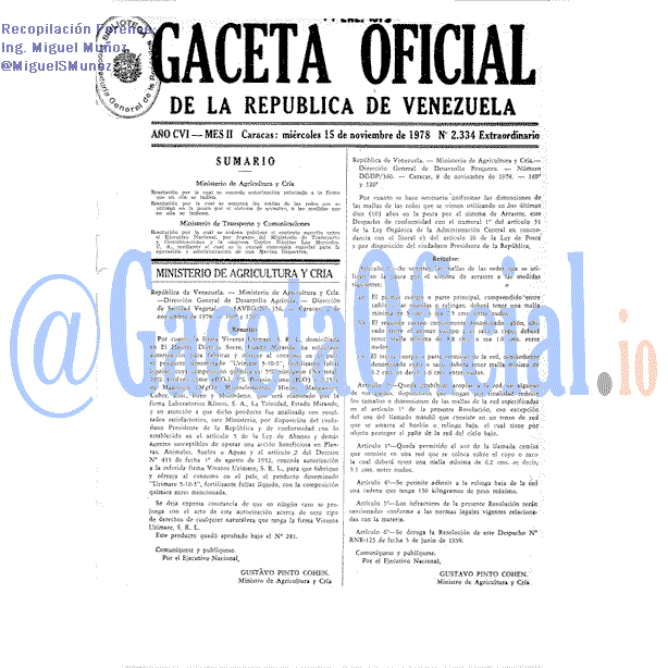 Gaceta Oficial 2334 del 15 Noviembre 1978