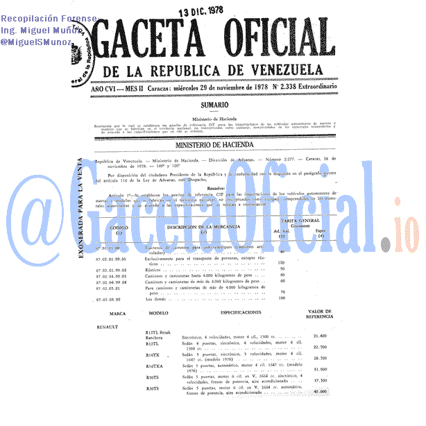 Gaceta Oficial 2338 del 29 Noviembre 1978