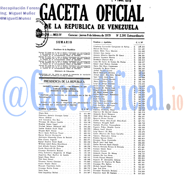 Gaceta Oficial 2391 del 8 Febrero 1979