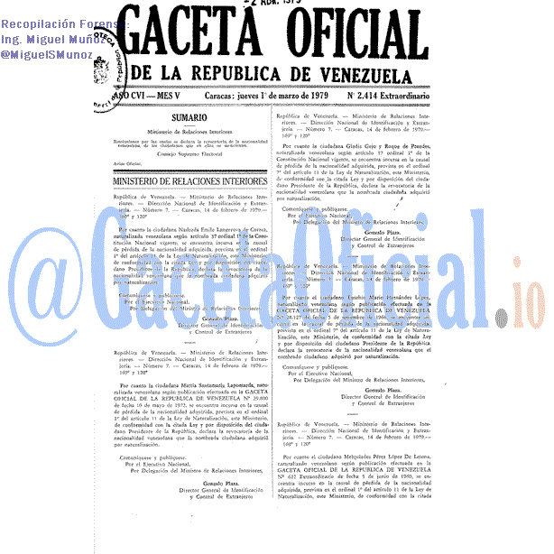 Gaceta Oficial 2414 del 1 Marzo 1979