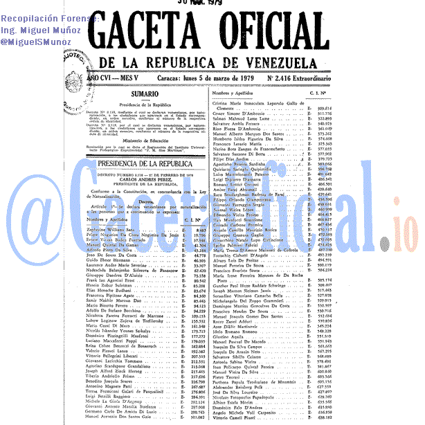 Gaceta Oficial 2416 del 5 Marzo 1979