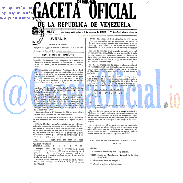Gaceta Oficial 2424 del 14 Marzo 1979