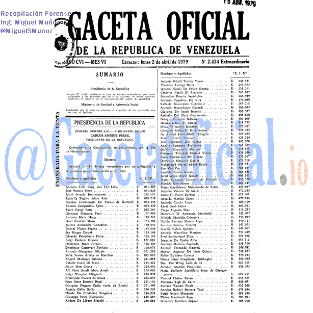 Gaceta Oficial 2434 del 2 Abril 1979