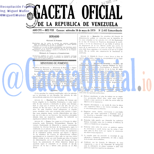 Gaceta Oficial 2465 del 16 Mayo 1979