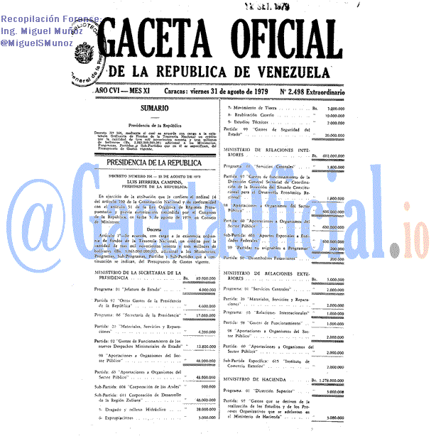 Gaceta Oficial 2498 del 31 Agosto 1979