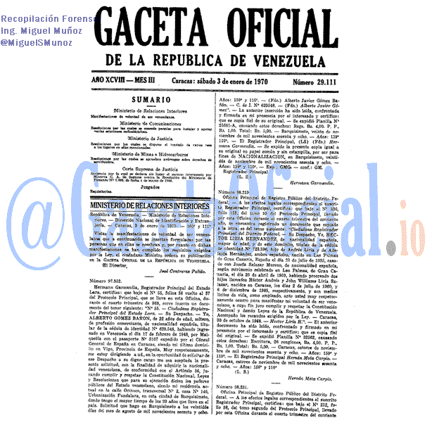 Gaceta Oficial 29111 del 3 Enero 1970