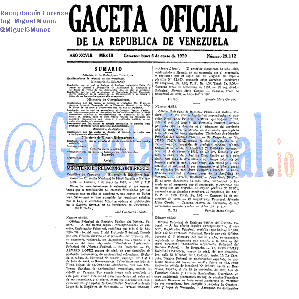 Gaceta Oficial 29112 del 5 Enero 1970