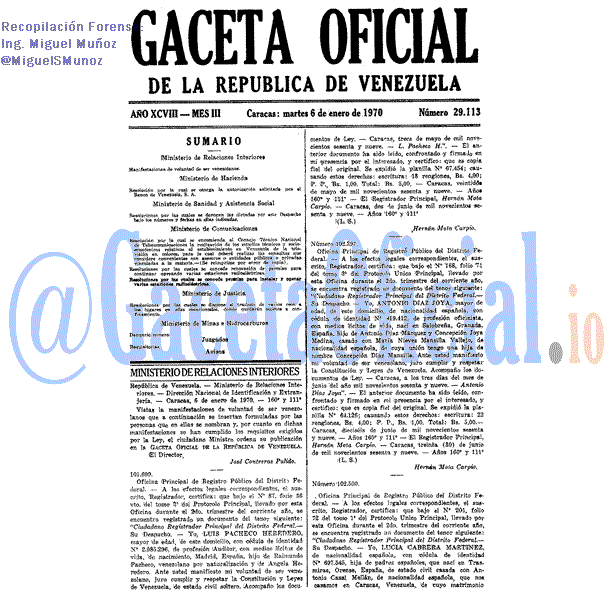 Gaceta Oficial 29113 del 6 Enero 1970