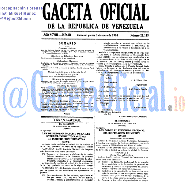 Gaceta Oficial 29115 del 8 Enero 1970