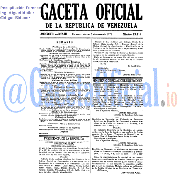 Gaceta Oficial 29116 del 9 Enero 1970