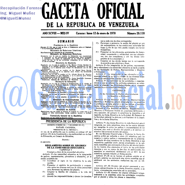 Gaceta Oficial 29118 del 12 Enero 1970