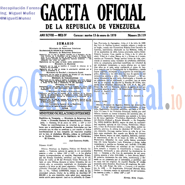 Gaceta Oficial 29119 del 13 Enero 1970
