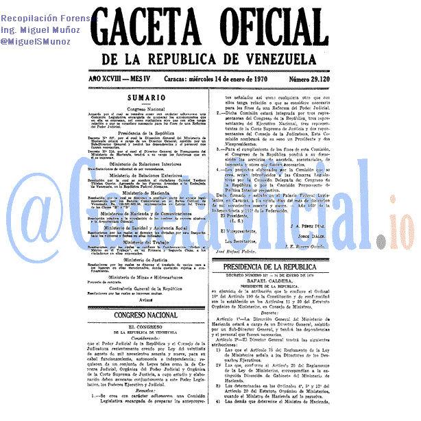 Gaceta Oficial 29120 del 14 Enero 1970
