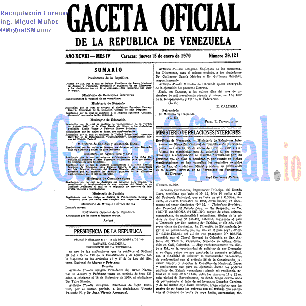 Gaceta Oficial 29121 del 15 Enero 1970